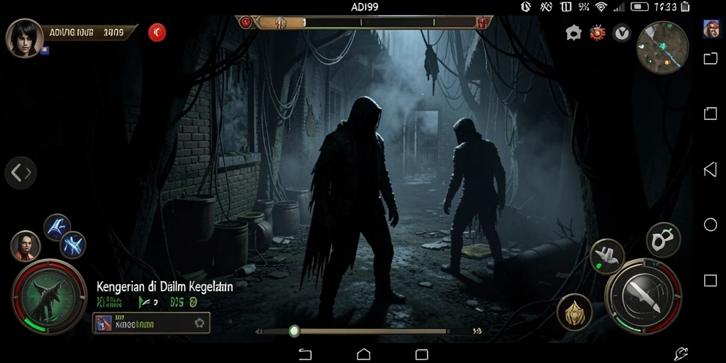 Screenshot gameplay ADI99 yang menampilkan suasana mencekam.