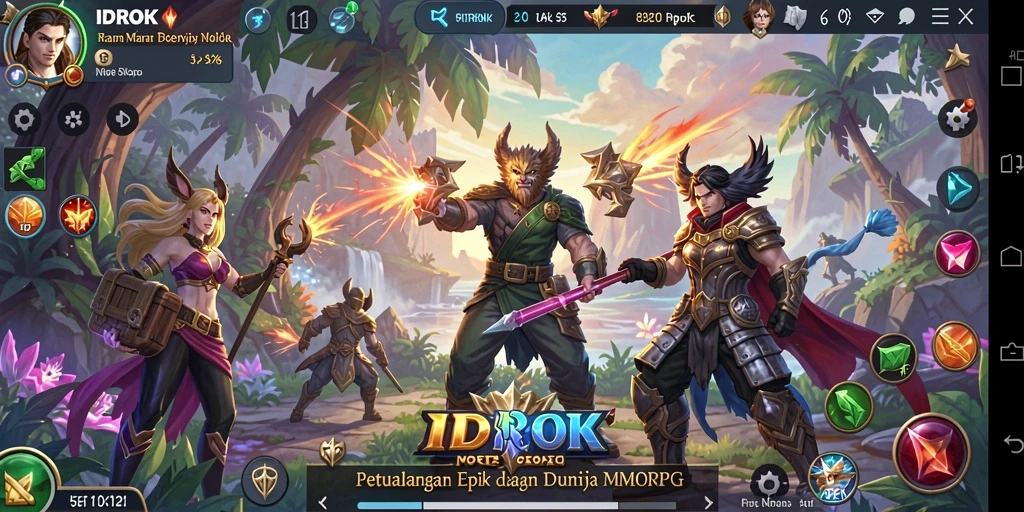Screenshot gameplay menunjukkan pertarungan epik dalam dunia <strong>IDROK</strong>.