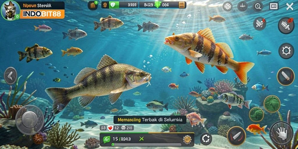 Tampilan gameplay menarik INDOBIT88 yang menampilkan aksi memancing.
