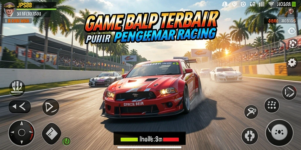 Gameplay balap seru dengan mobil yang beraksi di lintasan.