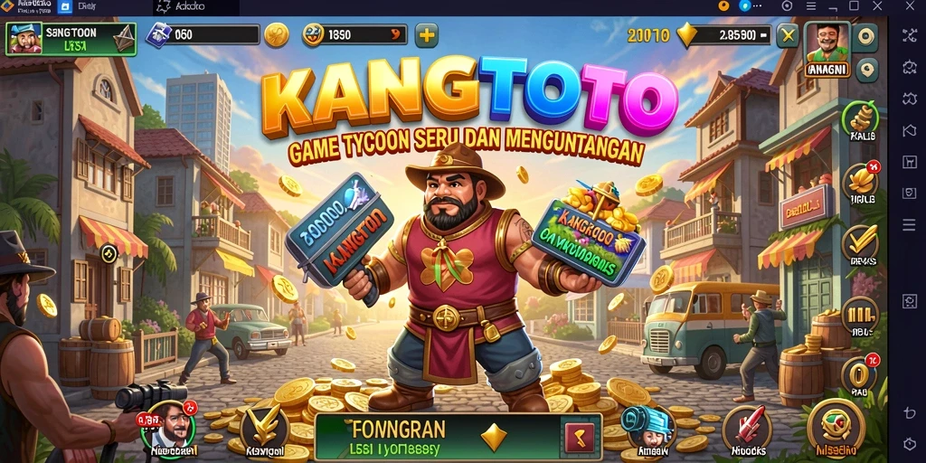 Screenshot gameplay <strong>KANGTOTO</strong> menampilkan suasana membangun kerajaan bisnis.
