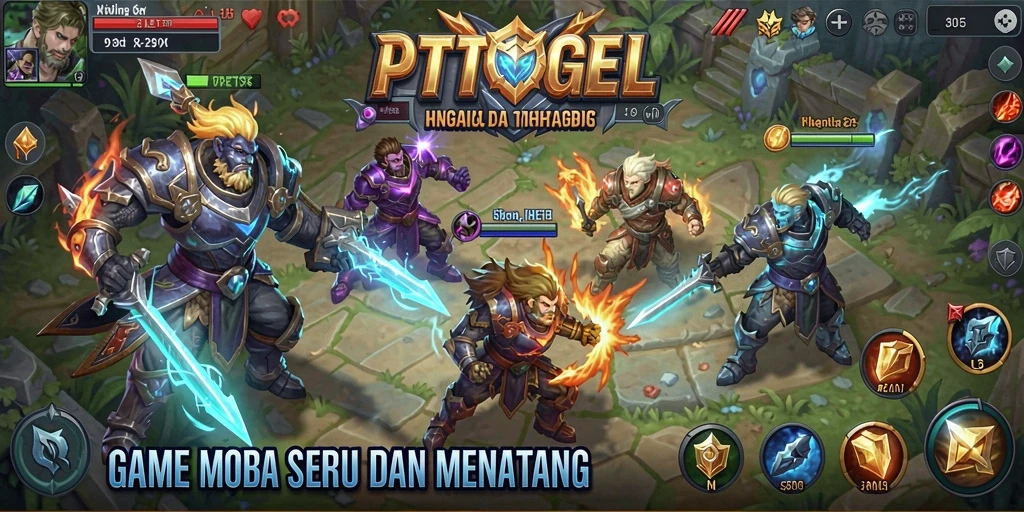 Tangkapan layar gameplay PTTOGEL menunjukkan aksi seru di arena MOBA.