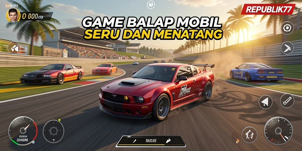 Tangkapan layar gameplay menampilkan mobil balap di lintasan.