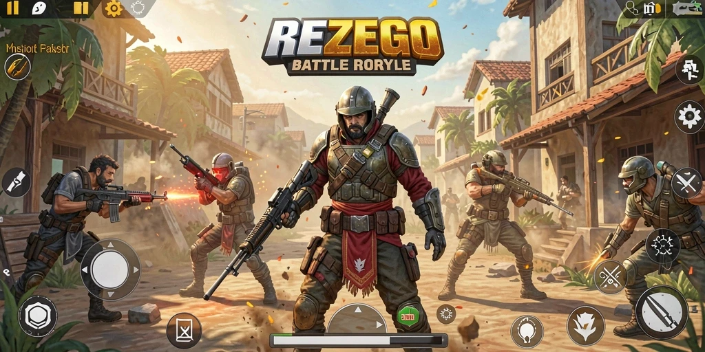 Screenshot gameplay REZEGO menunjukkan aksi pertempuran mendebarkan.