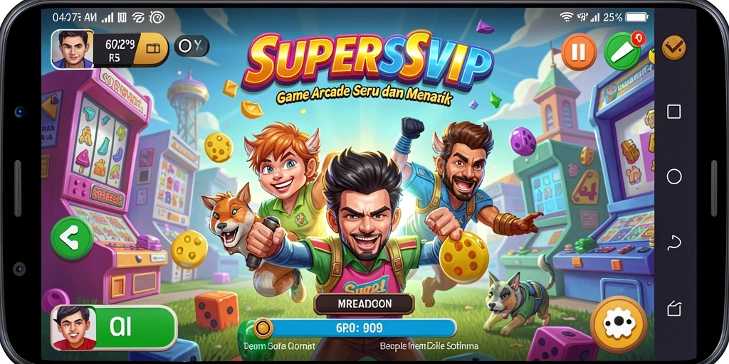 Tampilan gameplay SUPERSVIP yang penuh warna dan menantang.