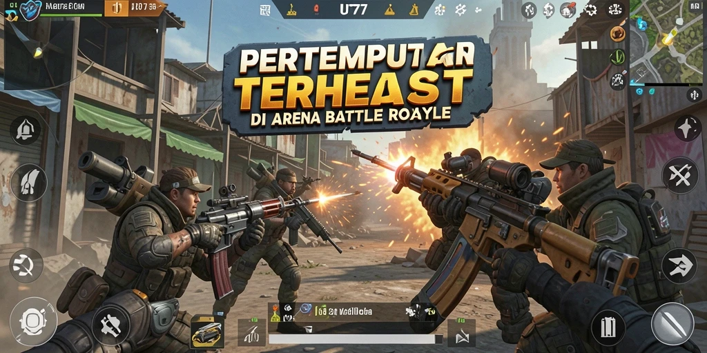 Tangkapan layar gameplay UT77 yang menunjukkan pertempuran seru di arena Battle Royale.